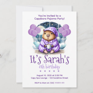  Invitación de cumpleaños de capybara con pijama 