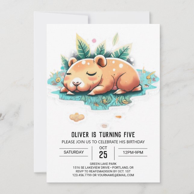 Invitación de cumpleaños de Capybara editable (Anverso)
