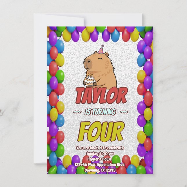 Invitación de cumpleaños de capybara lindo (Anverso)