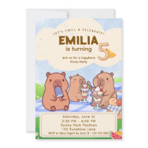 Invitación de cumpleaños de capybara para picnic