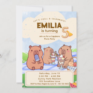 Invitación de cumpleaños de capybara para picnic