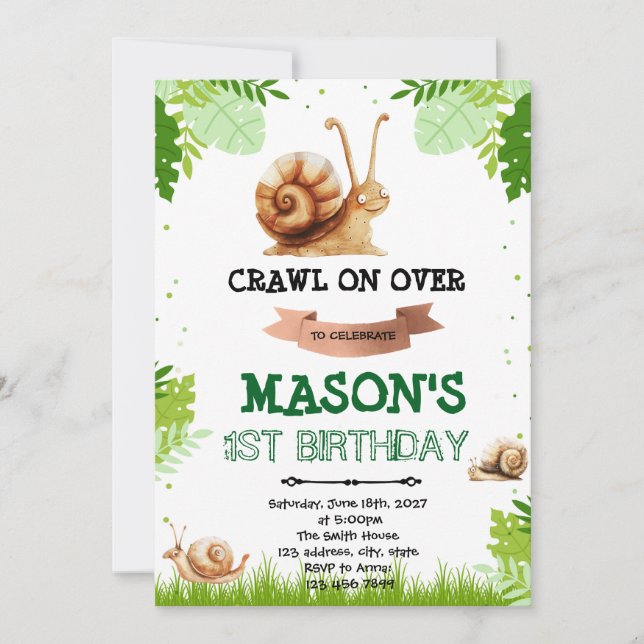 invitación de cumpleaños de caracol (Anverso)