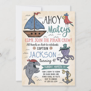 Invitación de cumpleaños de caracteres piratas per