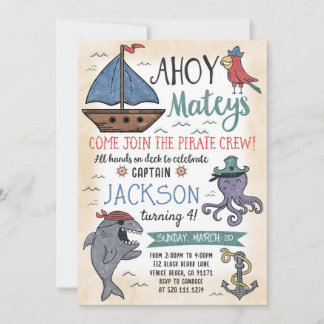Invitación de cumpleaños de caracteres piratas per
