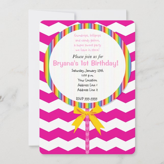 Invitación de cumpleaños de caramelo de chupachups (Anverso)