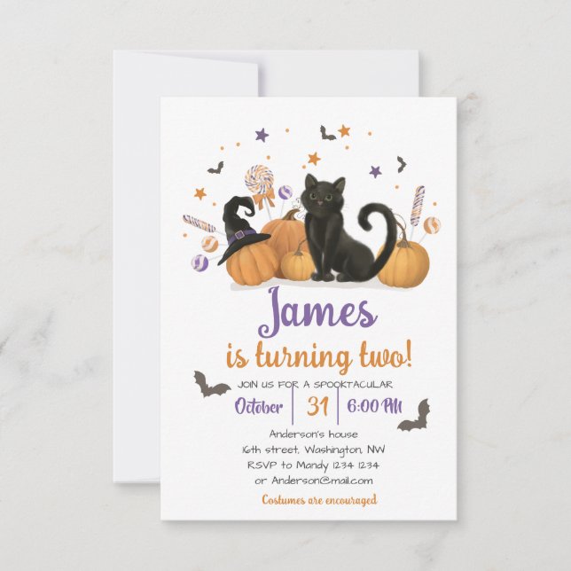 Invitación de cumpleaños de caramelo de Halloween  (Anverso)