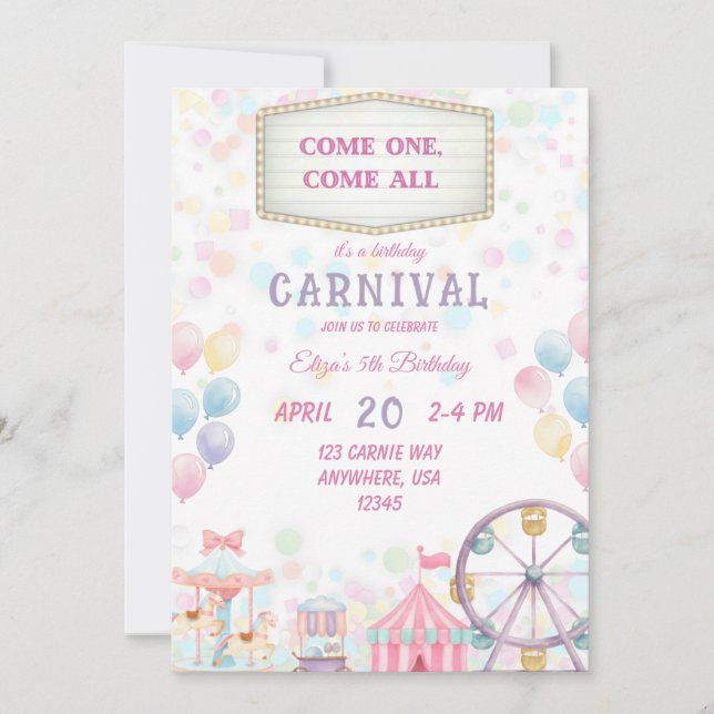 Invitación de cumpleaños de carnaval (Anverso)
