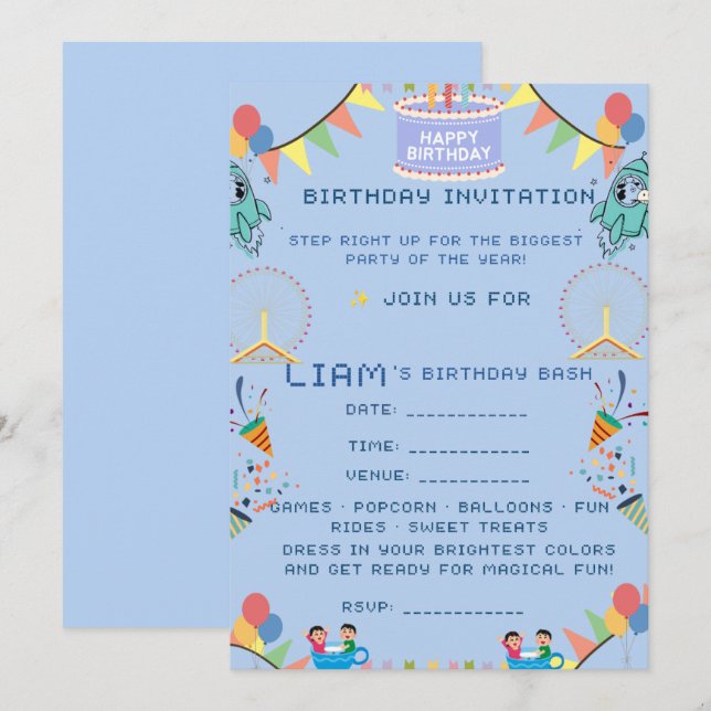 Invitación de cumpleaños de carnaval – El colorido (Anverso / Reverso)
