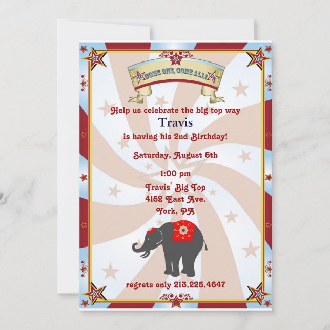 invitación de cumpleaños de carnaval o circo (Anverso)