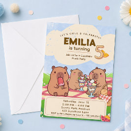 Invitación de cumpleaños de carpincho para picnic