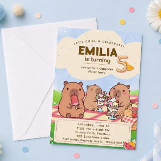 Invitación de cumpleaños de carpincho para picnic