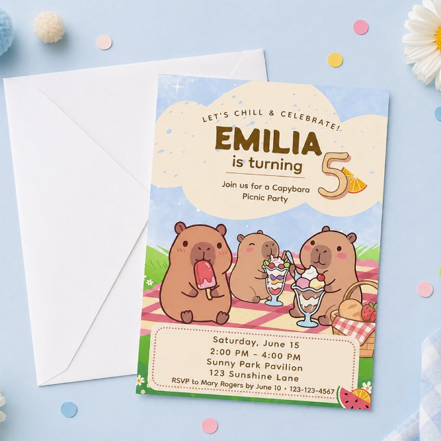 Invitación de cumpleaños de carpincho para picnic (Subido por el creador)