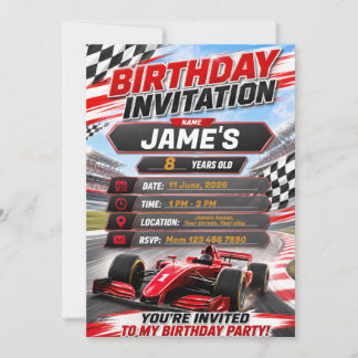 Invitación de cumpleaños de carrera de autos para