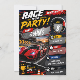 Invitación de cumpleaños de carrera de autos para