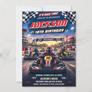 Invitación de cumpleaños de carreras de Karting pe