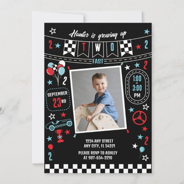 Invitación de cumpleaños de carreras Growing Up Tw (Anverso)