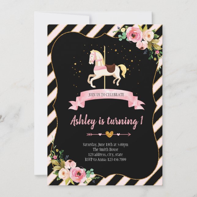 Invitación de cumpleaños de carrusel (Anverso)