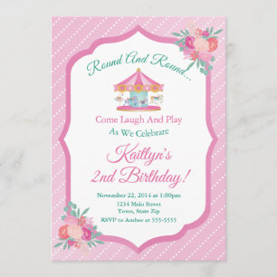 Invitación de cumpleaños de Carrusel Merry Go Roun
