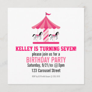 Invitación de cumpleaños de carrusel rosa