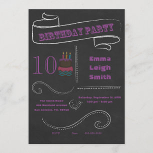 Invitación de cumpleaños de cartón púrpura;dos díg