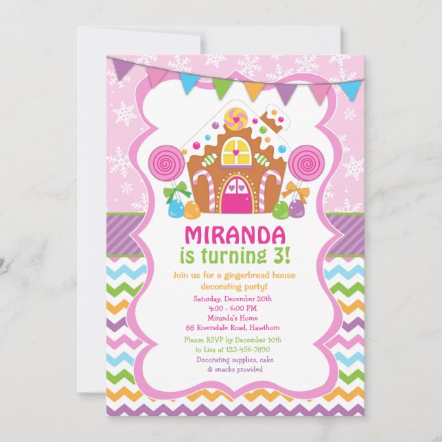 Invitación de cumpleaños de casa de jengibre (Anverso)