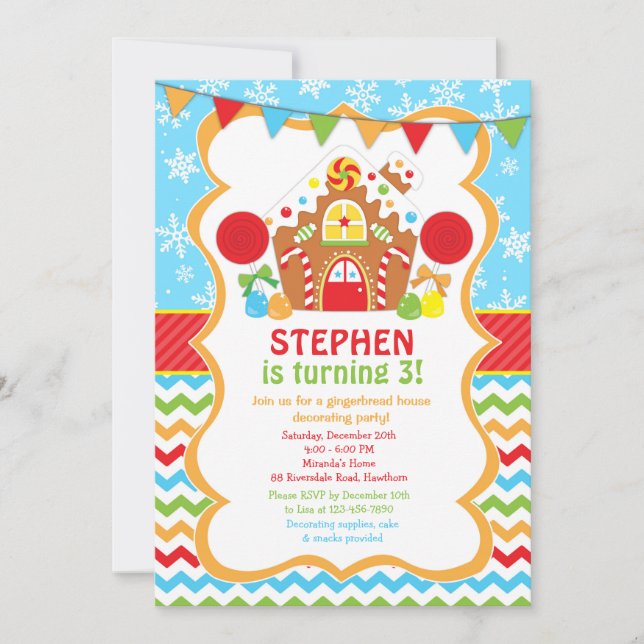 Invitación de cumpleaños de casa de jengibre (Anverso)