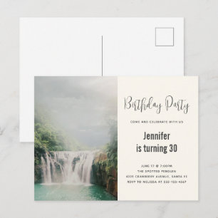 Invitación de cumpleaños de cascada junto a un exu