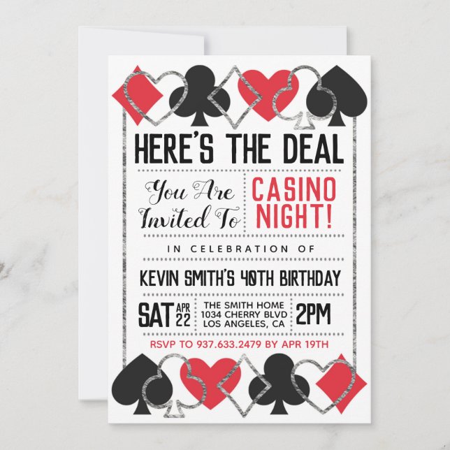 Invitación de cumpleaños de Casino Poker (Anverso)