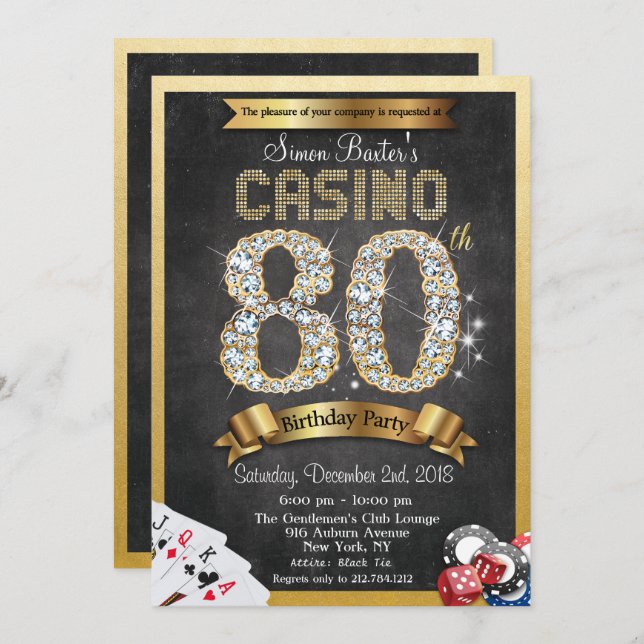 Invitación de cumpleaños de Casino Poker 80 (Anverso / Reverso)