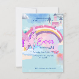 Invitación de cumpleaños de castillo de unicornio
