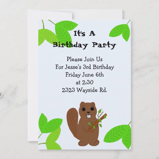 Invitación de cumpleaños de castor de dibujos anim (Anverso)