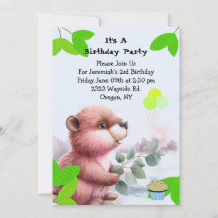 Invitación de cumpleaños de castor del bosque