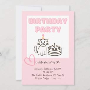 Invitación de cumpleaños de Cat&Cake Adorable