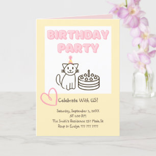 Invitación de cumpleaños de Cat&Cake Adorable