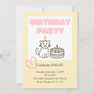 Invitación de cumpleaños de Cat&Cake Adorable