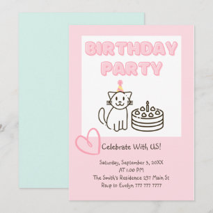 Invitación de cumpleaños de Cat&Cake Adorable 