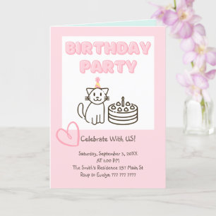 Invitación de cumpleaños de Cat&Cake Adorable