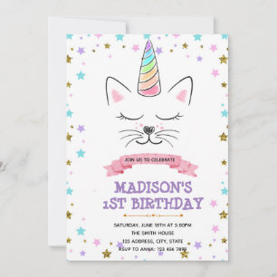 Invitación de cumpleaños de Cat unicorn