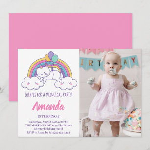 Invitación de cumpleaños de Caticorn Arcoíris Lind