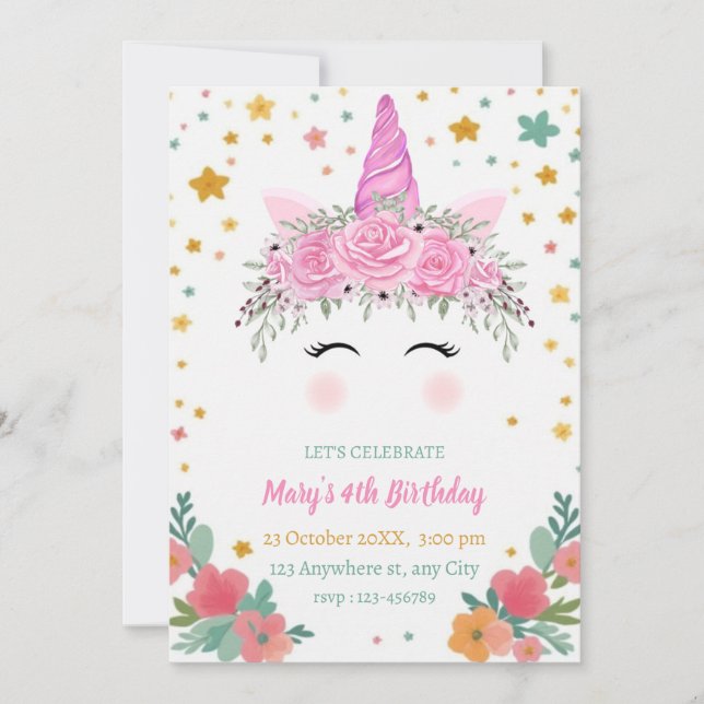 Invitación de cumpleaños de Caticorn cati corn inv (Anverso)