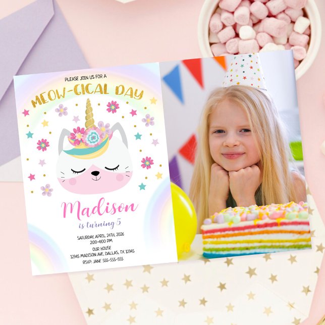 Invitación de cumpleaños de Caticorn, gato unicorn (Subido por el creador)