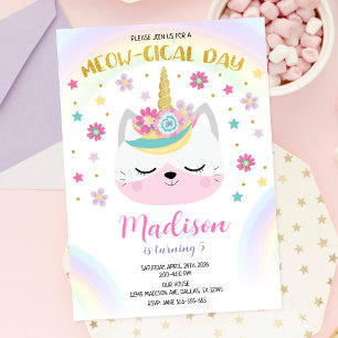 Invitación de cumpleaños de Caticorn, gato unicorn