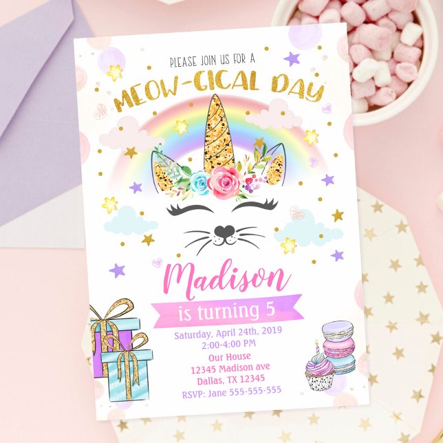Invitación de cumpleaños de Caticorn, gato unicorn (Subido por el creador)