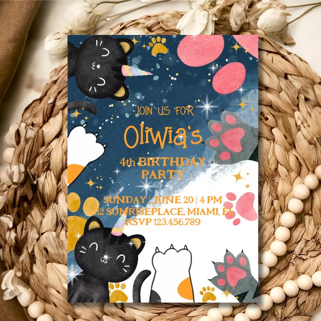 Invitación de cumpleaños de Caticorn Mágico (Subido por el creador)