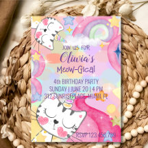 Invitación de cumpleaños de Caticorn Meow-gical