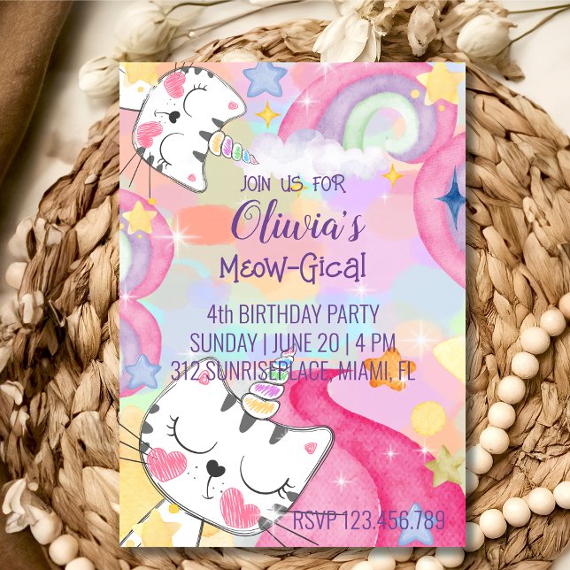 Invitación de cumpleaños de Caticorn Meow-gical (Subido por el creador)