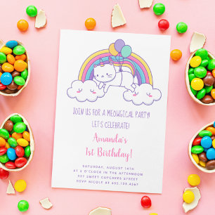 Invitación de cumpleaños de Caticornio de arcoíris