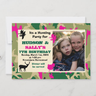 Invitación de cumpleaños de caza, para niño y niña
