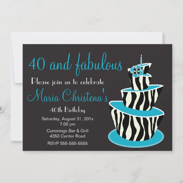 Invitación de cumpleaños de cebra fabulosa (azul) (Anverso)