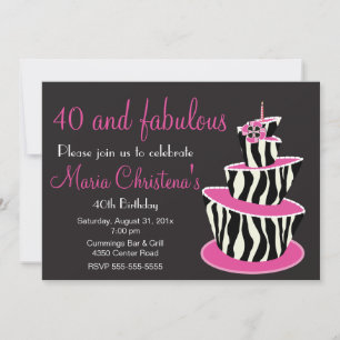Invitación de cumpleaños de cebra fabulosa (rosa)